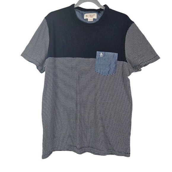 Penguin by Munsingwear Navy Blue/White Stripe Block Pocket Tee XL - Picture 1 of 5